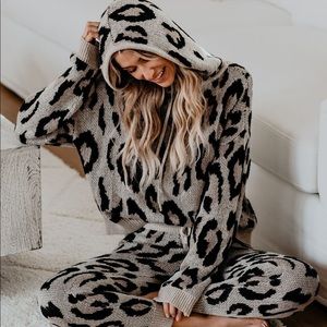 Leopard Print Knit Hoodie